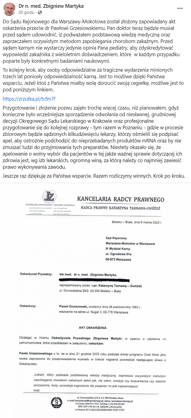 Do Sądu Rejonowego Dla Warszawy Mokotowa Został Złożony Akt Oskarżenia Przeciw Dr Pawłowi 1610
